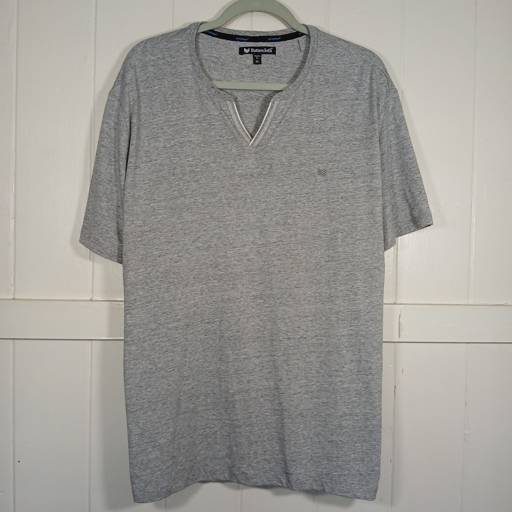 Buttercloth Icy Cotton Mens XL Gray‎ Split Neck T-Shirt Regular Fit Mint Infused